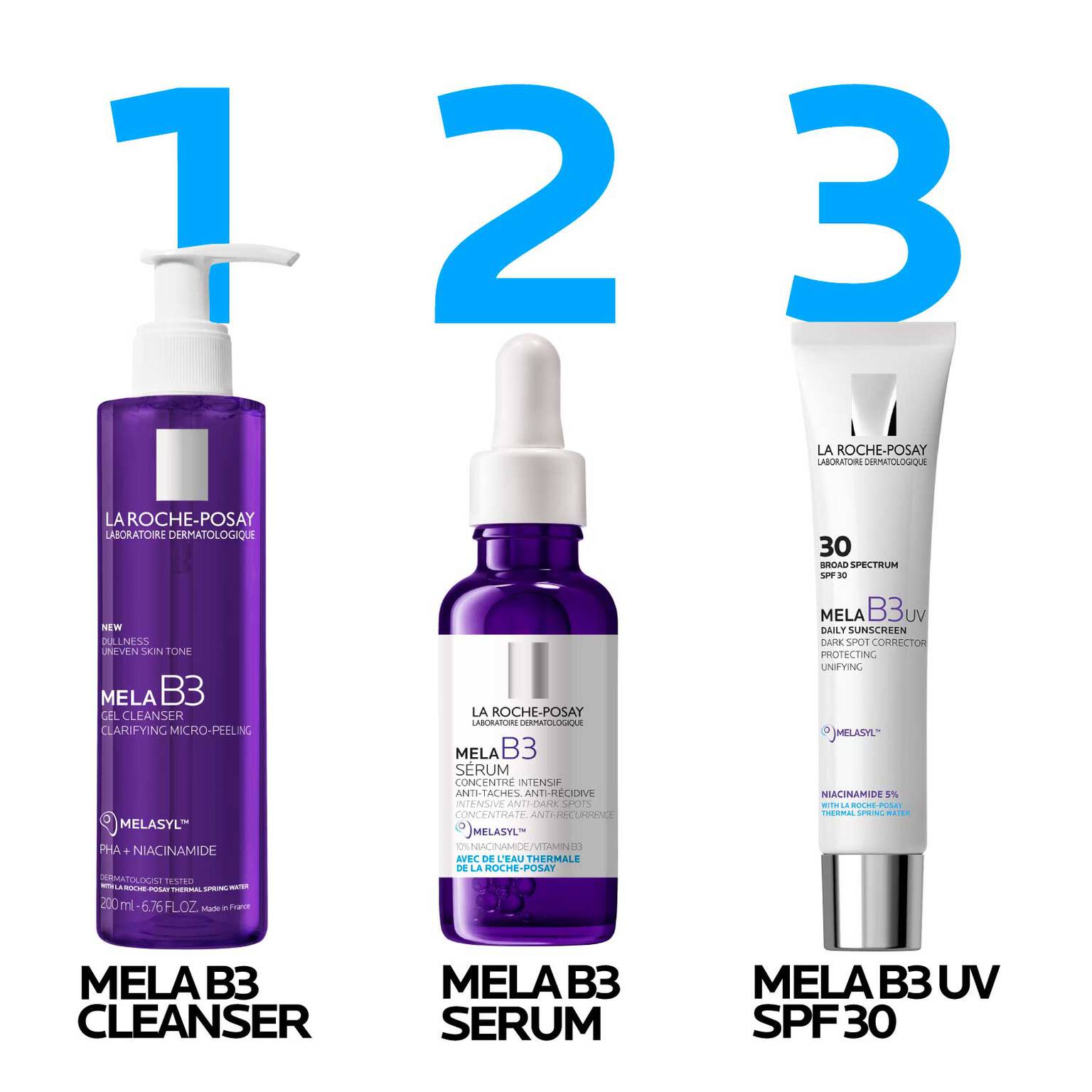 mela-b3-facial-gel-cleanser-with-melasyltm-niacinamide-u2 LaRochePosay-Product-MelaB3-MelaB3Cleanser-200ml-03337875890069-Routine_1500x1500_REV.jpg